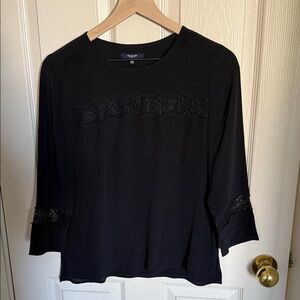 Madewell Black Women's Silk Blouse with Lace Accents, Size Small